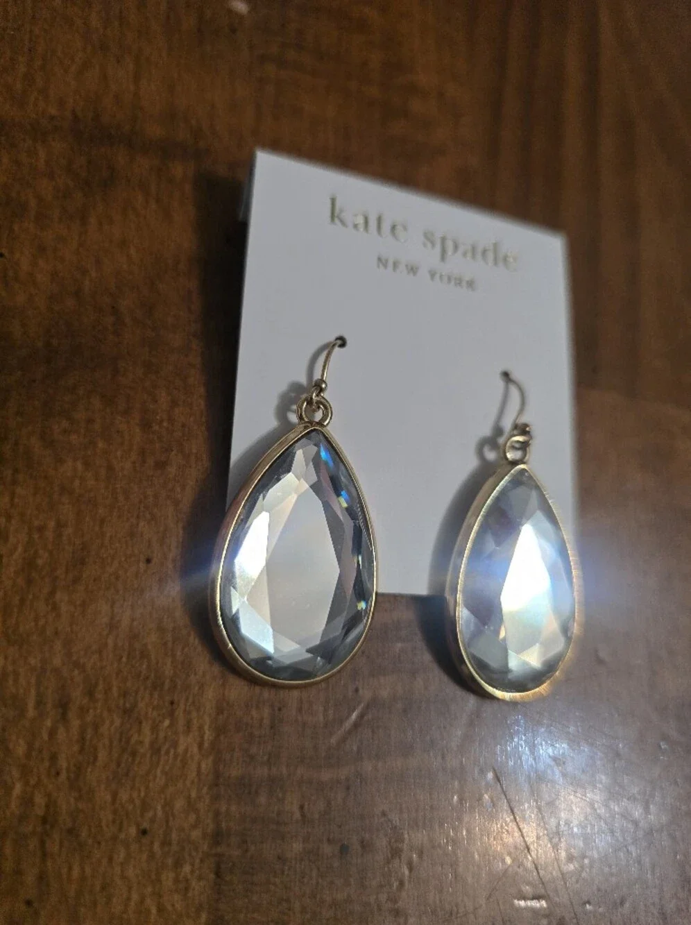 kate spade Gold-Tone Teardrop Dangle Earrings with Blue and Iridescent Crystals